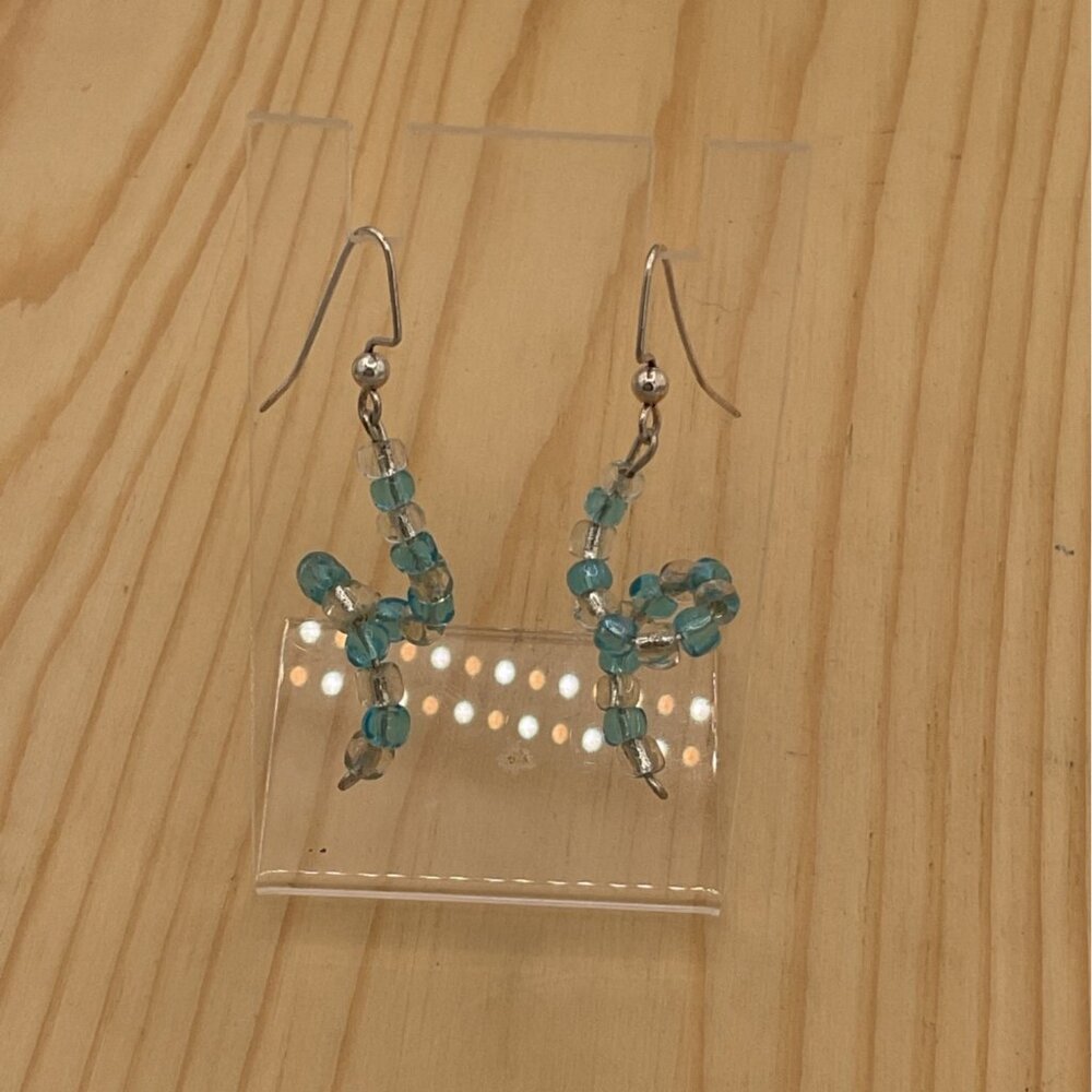 Swirling Dangling Blue Beads Silver Shepards Hook Earrings
